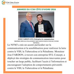 Trophée spécial engagement awards ccm côte d’ivoire 2024 jose fardon